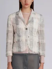 Classic Single Breasted Sport Coat In Tulle With Overdyed Lace And Yarn Overlay Madras