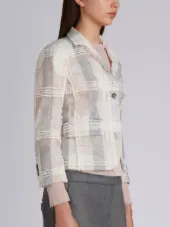 Classic Single Breasted Sport Coat In Tulle With Overdyed Lace And Yarn Overlay Madras
