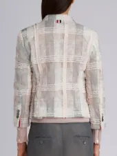 Classic Single Breasted Sport Coat In Tulle With Overdyed Lace And Yarn Overlay Madras