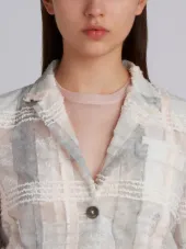 Classic Single Breasted Sport Coat In Tulle With Overdyed Lace And Yarn Overlay Madras
