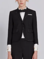 Classic Single Breasted Sport Coat With Grosgrain Tipping In 2 Ply Fresco
