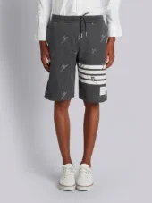 Classic Sweatshort In Quilted Loopback Cotton With Skier Embroidery