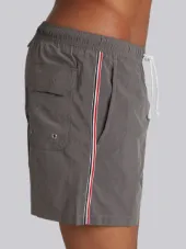 Classic Swim Trunk With Red, White And Blue Grosgrain Side Seam In Grey Brushed Finish Swim Tech