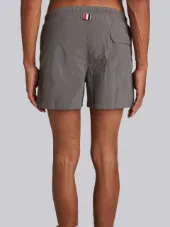 Classic Swim Trunk With Red, White And Blue Grosgrain Side Seam In Grey Brushed Finish Swim Tech