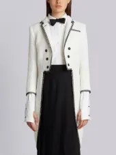Classic Tailcoat With Black Lace Tipping In White Woven Eyelash Tweed