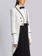 Classic Tailcoat With Black Lace Tipping In White Woven Eyelash Tweed