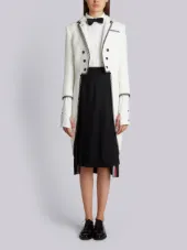 Classic Tailcoat With Black Lace Tipping In White Woven Eyelash Tweed