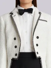 Classic Tailcoat With Black Lace Tipping In White Woven Eyelash Tweed