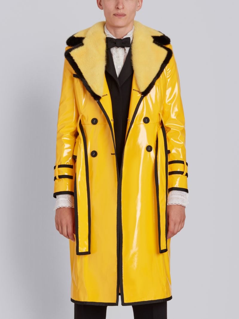 Classic Trench Coat With Grosgrain Tipping, Mink Fur Detachable Collar & Lapel In Nylon Slicker