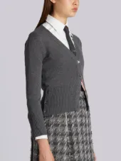 Classic V-Neck Cardigan In Cashmere With White 4-Bar Sleeve Stripe