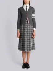 Classic V-Neck Cardigan In Cashmere With White 4-Bar Sleeve Stripe