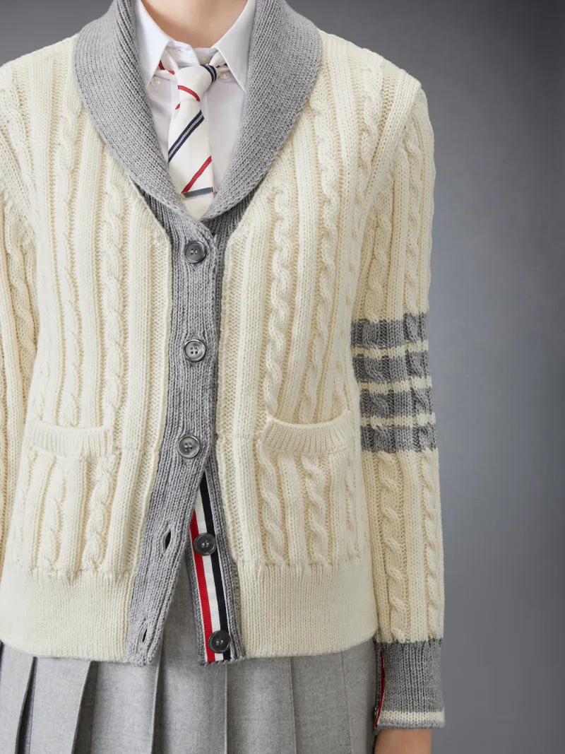 Classic Wool 4-Bar Cable Knit Cardigan