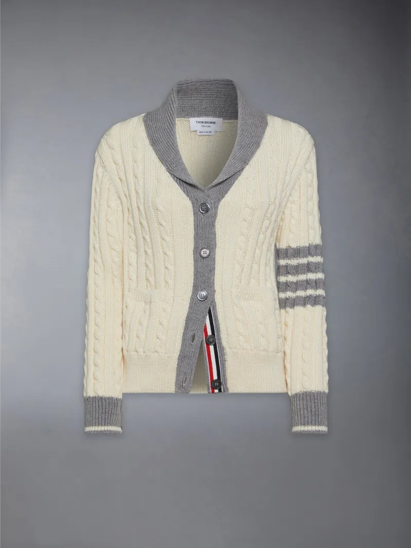 Classic Wool 4-Bar Cable Knit Cardigan