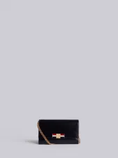Clutch With Red, White And Blue Enamel Metal Clasp & Chain Shoulder Strap In Calf Leather