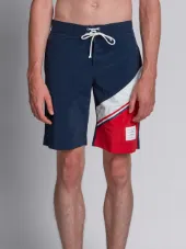 Color Block Chevron Board Short In Brushed-Finish Nylon Swim Tech