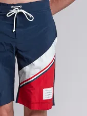 Color Block Chevron Board Short In Brushed-Finish Nylon Swim Tech