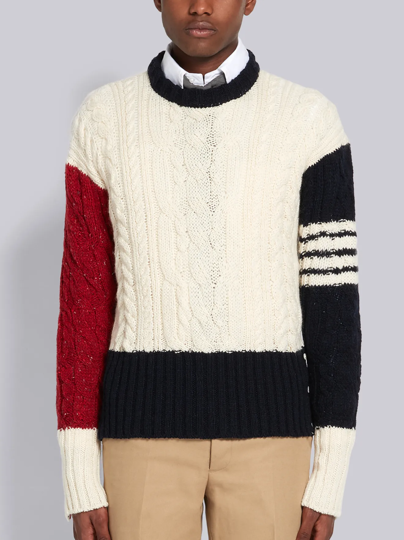 colour block cable knit jumper Thom Browne