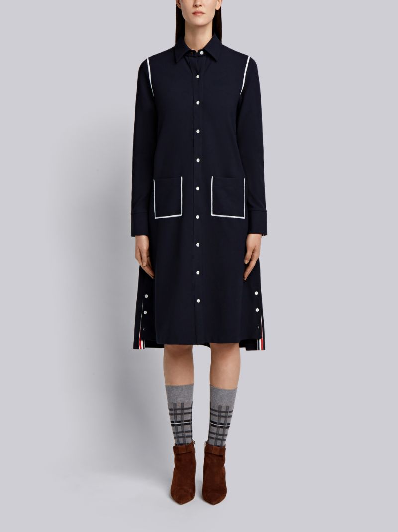 Contrast Cover-Stitched A-line Shirtdress In Milano Tech