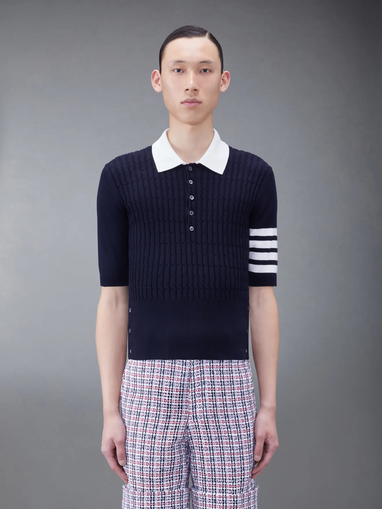 Cotton 4-Bar Cable Polo | Thom Browne