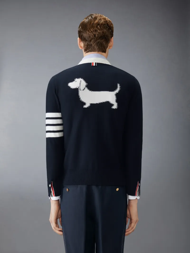 Cotton 4-Bar Relaxed Fit Hector V Neck Cardigan | Thom Browne