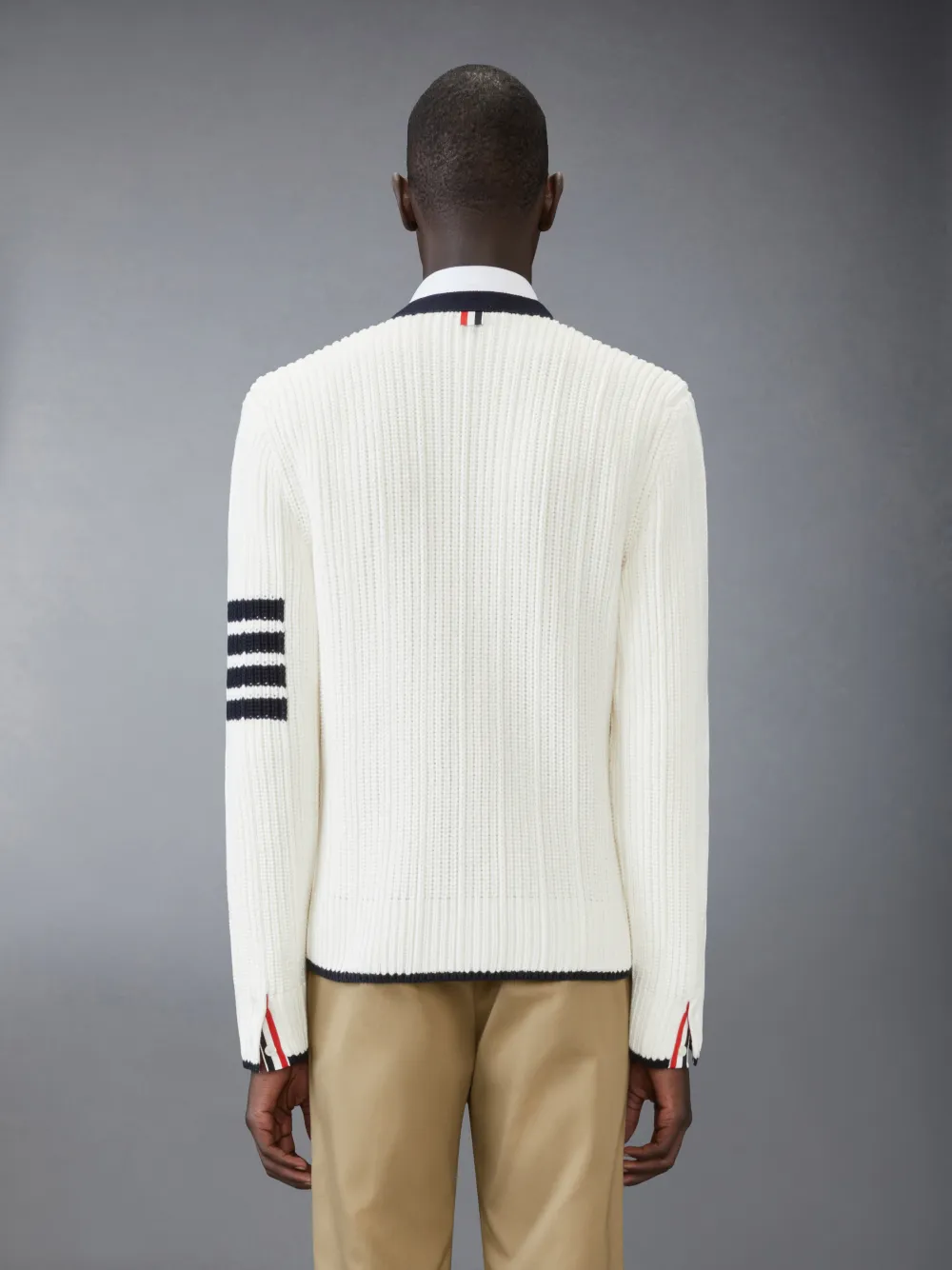 Cotton 4-Bar Varigated V Neck Cardigan | Thom Browne Cotton 4-Bar Varigated V Neck Cardigan | Thom Browne