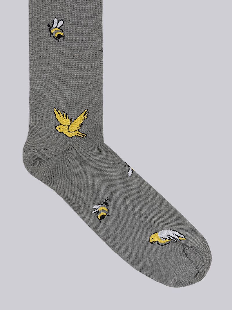 COTTON BIRDS AND BEES HALF DROP MID CALF SOCKS