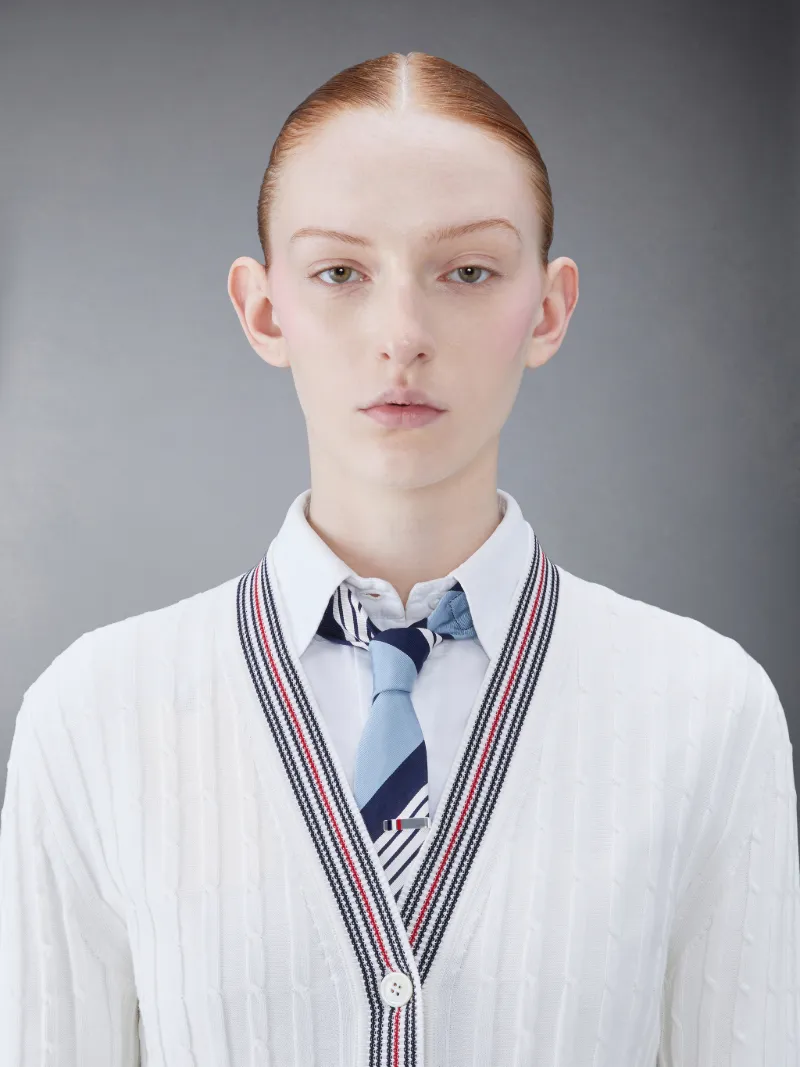 Cotton Elongated VNeck Cable Cardigan Thom Browne