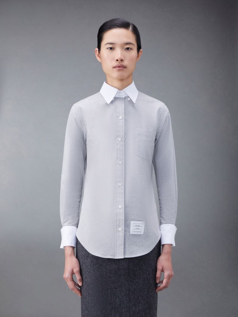 Cotton Flannel Stripe French Cuff Shirt | Thom Browne