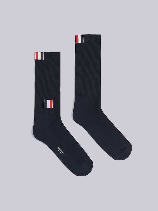 Cotton Intarsia Stripe Athletic Mid Calf Socks
