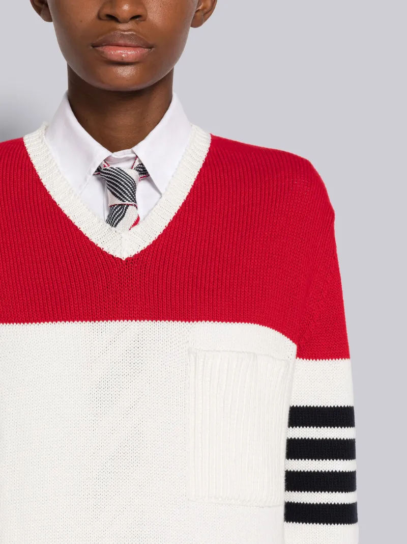 Cotton Jersey Flower 4-Bar V-neck Pullover