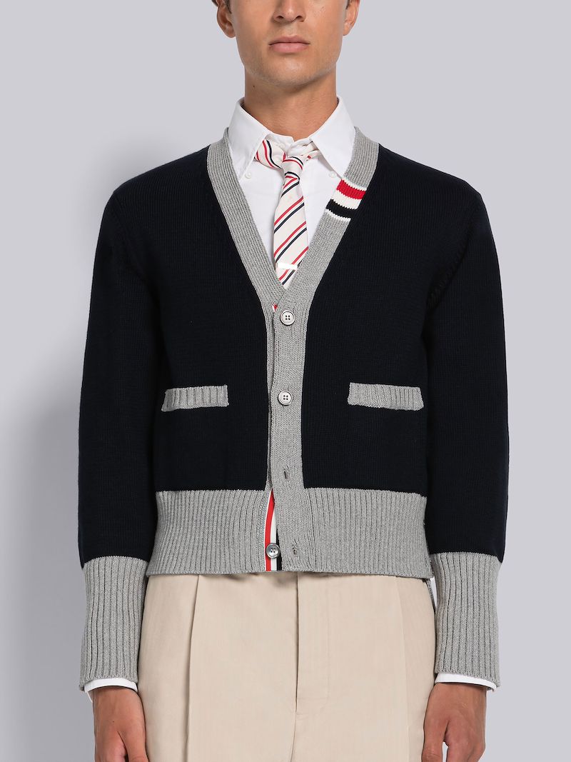 Cotton Jersey Stripe V-Neck Cardigan