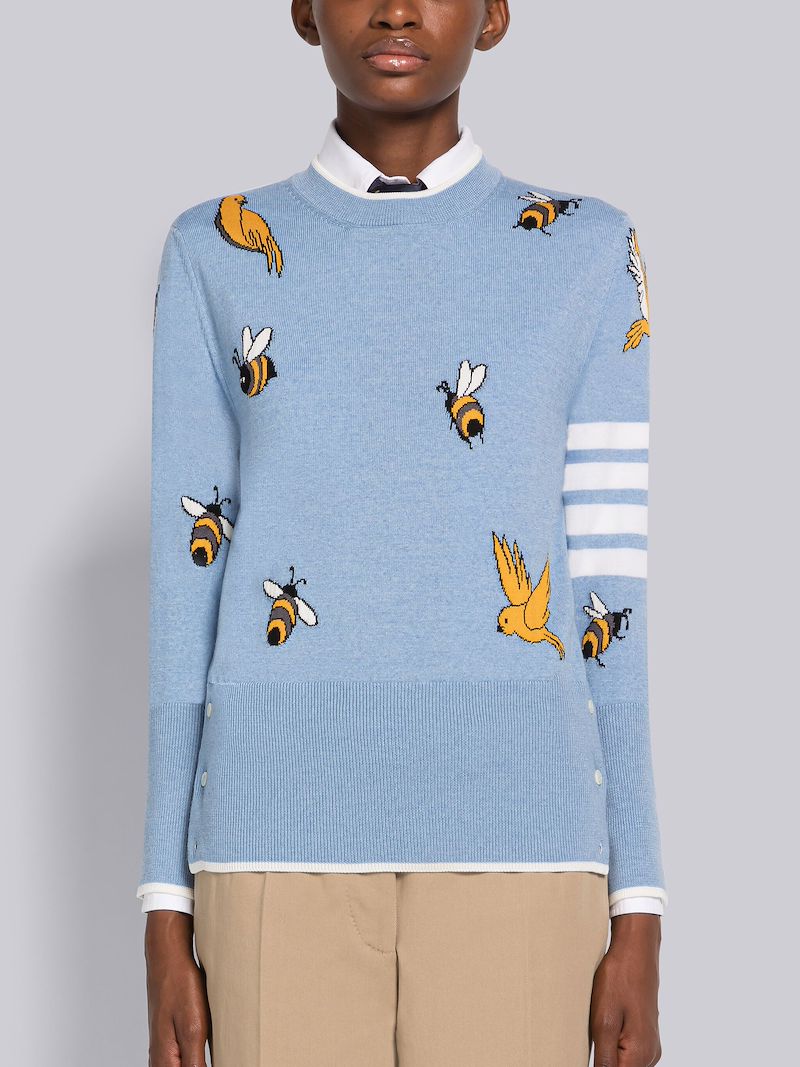 Cotton Merino Birds and Bees 4-Bar Pullover