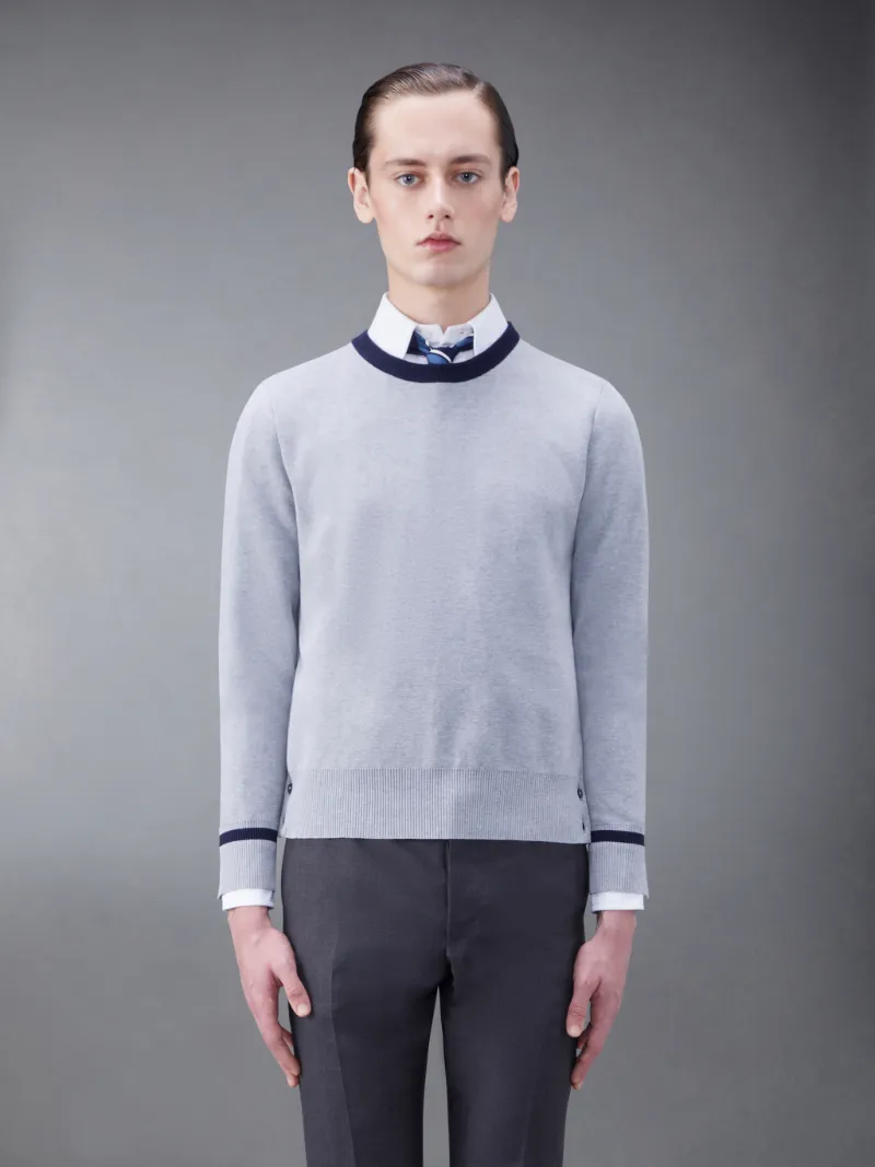 Cotton Milano Contrast Crew Neck Pullover | Thom Browne