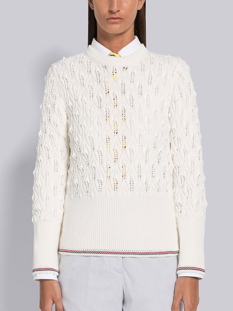 Cotton Pointelle Tipping Crew Neck Pullover