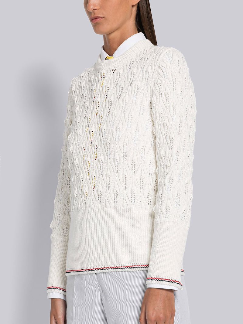 Cotton Pointelle Tipping Crew Neck Pullover