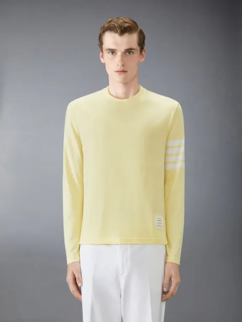 White Cotton Stripe Trim Cable Knit V-Neck Pullover | Thom