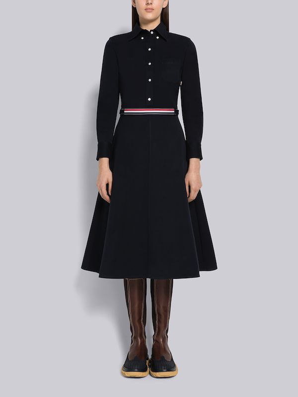 Cotton Twill Belted A-Line Shirtdress