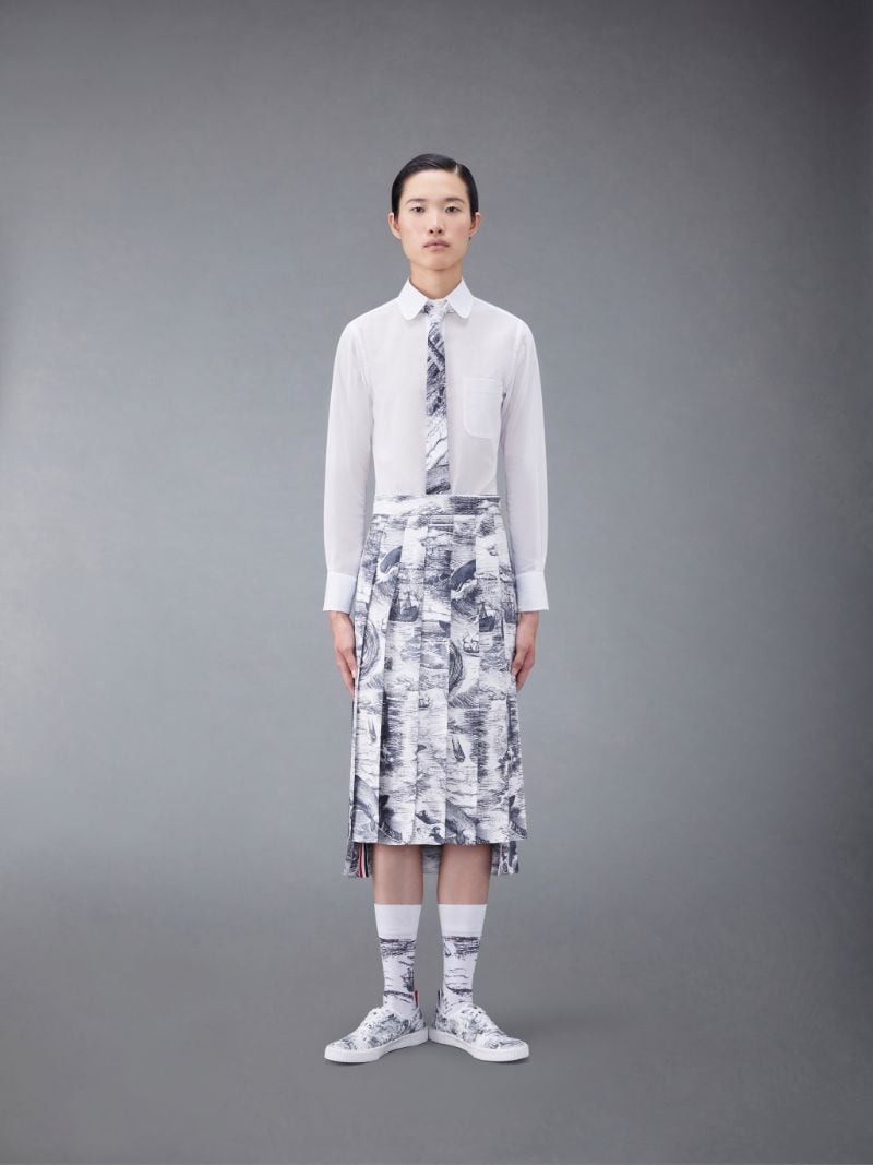 Cotton Voile Round Collar Shirt | Thom Browne