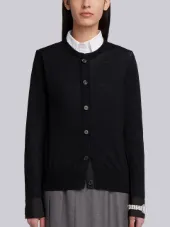Crew Neck Cardigan In Fine Merino Wool With Trompe Loeil Jewelery Applique