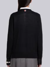 Crew Neck Cardigan In Fine Merino Wool With Trompe Loeil Jewelery Applique