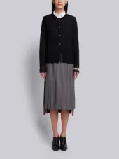 Crew Neck Cardigan In Fine Merino Wool With Trompe Loeil Jewelery Applique