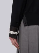 Crew Neck Cardigan In Fine Merino Wool With Trompe Loeil Jewelery Applique