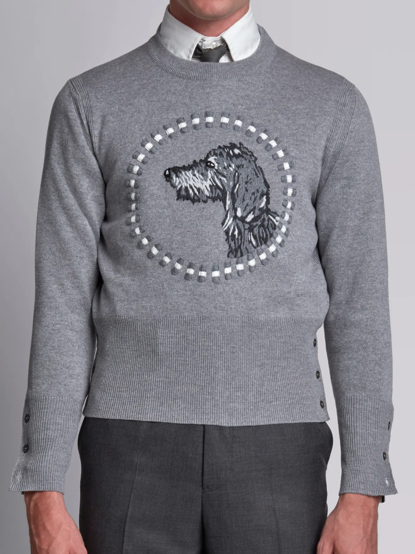 crew neck Pullover With Hector Embroidery In Fine Merino Wool