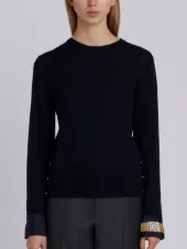 Crewneck Pull Over In Fine Merino Wool With Trompe L’oeil Jewelry Applique