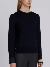 Crewneck Pull Over In Fine Merino Wool With Trompe L’oeil Jewelry Applique