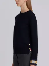 Crewneck Pull Over In Fine Merino Wool With Trompe L’oeil Jewelry Applique