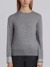 Crewneck Pull Over In Fine Merino Wool With Trompe L’oeil Jewelry Applique
