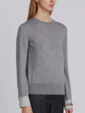 Crewneck Pull Over In Fine Merino Wool With Trompe L’oeil Jewelry Applique
