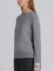 Crewneck Pull Over In Fine Merino Wool With Trompe L’oeil Jewelry Applique