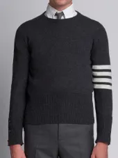 Crewneck Pullover With 4-Bar Stripe In Dark Grey Cashmere